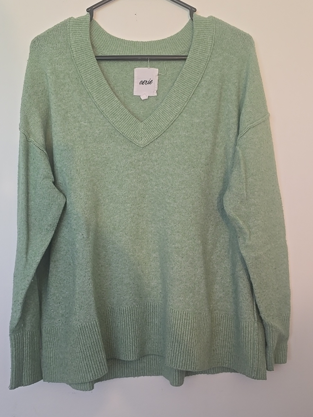 aerie Mint Green V-Neck Knit Sweater
